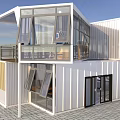 Modern Two Story Container Building With Large Glass Windows And Balcony Design
