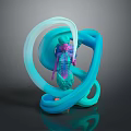 Purple Pink Humanoid Character With Teal Bioluminescent Creature And Curved Tentacle Like Structures