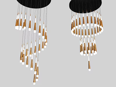 Modern Decorative Chandelier With Hanging Gold And White Metallic Rods Design 3d model