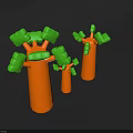 Inflatable Trees with Orange Trunks and Green Canopies in Three Sizes 3d model