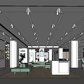 Modern Bank Interior With Self Service Machines Lounge Area Green Plant And Digital Screen
