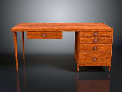 Classic Wooden Office Desk With Long Drawer And Four Small Storage Drawers 3d model