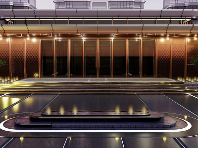 Modern Entrance Gate With Metal Frame Glass Panels Steps And Lighting 3d model
