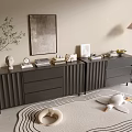 Modern Gray Entryway Cabinet And Sideboard With Decorative Items Plant And Wall Art