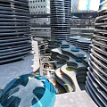 Modern Commercial Complex With Spiral Structures Glass Dome And Urban Landscape