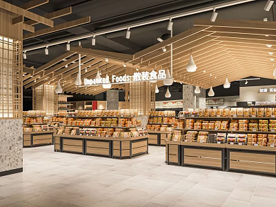 Modern Supermarket Department Store with Fresh Food Shelves and Organized Products 3d model