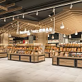 Modern Supermarket Department Store with Fresh Food Shelves and Organized Products