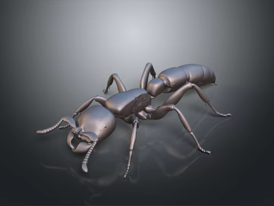 Metallic Ant 3D Model With Shiny Surface And Detailed Legs On Dark Background 3d model