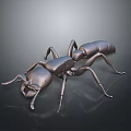 Metallic Ant 3D Model With Shiny Surface And Detailed Legs On Dark Background