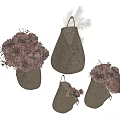 Natural Rustic Handmade Woven Vases Display Purple Decorative Flowers With Feathers