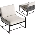 Modern Accent Chair With Beige Cushion And Black Metal Frame Design