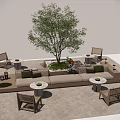 Indoor Landscape Seating Area With Large Tree Wicker Sofa And Green Cushions 3d model