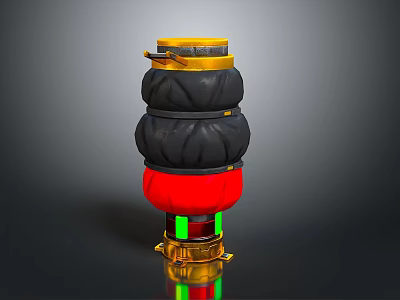 Multi layered Industrial Equipment With Gold Accents Black Layers Red And Green Sections 3d model