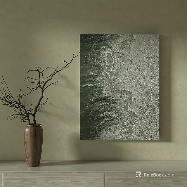 Abstract Textured Wall Art With Decorative Branch Vase On Neutral Background 3d model