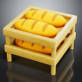 Wooden Rack Holding Three Yellow Bread Loaves With Brown Stripes