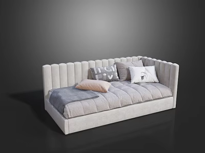 Modern Light Gray Sofa Bed With Tufted Backrest Pillows And Throw Blanket 3d model