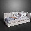 Modern Light Gray Sofa Bed With Tufted Backrest Pillows And Throw Blanket