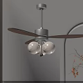 Modern Ceiling Fan Chandelier With Wooden Blades And Spherical Glass Bulbs