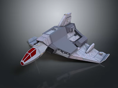 Sci Fi Spaceship 3D Model With Gray Body Red Nose And Detailed Structure 3d model