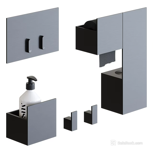 Modern Grey Wall Mounted Bathroom Accessories With Soap Dispenser And Storage 3d model