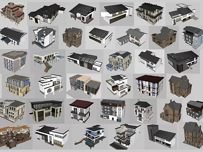 Various Single Family House Exterior Designs With Different Architectural Styles 3d model
