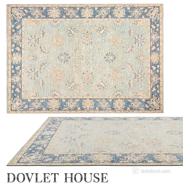Traditional Pattern Square Rug With Blue Border And Beige Light Blue Design Details 3d model 