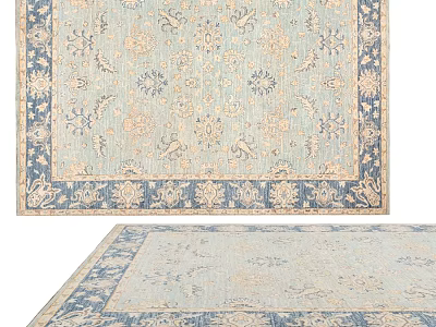 Traditional Pattern Square Rug With Blue Border And Beige Light Blue Design Details 3d model