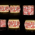 Illuminated Decorative Lanterns With Red Floral Patterns Various Shapes And White Background 3d model