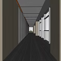 Modern Elevator Hallway With Glass Partitions Wooden Walls Large Windows And Bright City View