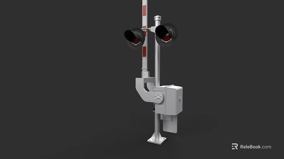 Train Signal Light With Red Lenses Metal Pole And Control Box 3d model 