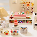Organized Kids Desk With Stuffed Toys Stationery Colorful Markers And Table Lamp