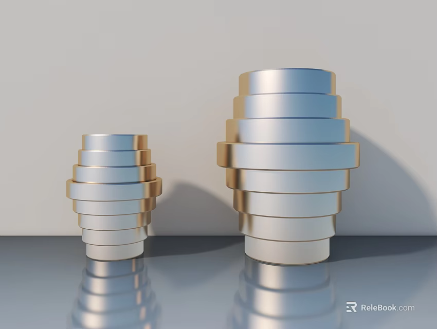 Modern Swing Door Design With Stacked Metal Stripes And Smooth Surface Reflection 3d model 