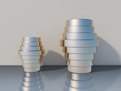 Modern Swing Door Design With Stacked Metal Stripes And Smooth Surface Reflection 3d model