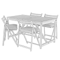 Solid Wooden Dining Table Set With Four Chairs And White Padded Seats 3d model