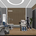 Modern Optical Clinic Interior With Examination Chair Doctor Patient Medical Equipment And Green Plant