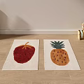 Cute Square Rugs with Strawberry and Pineapple Patterns on Wooden Floor