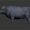 Blue Bull with Orange Horns and Sturdy Build on Gray Background
