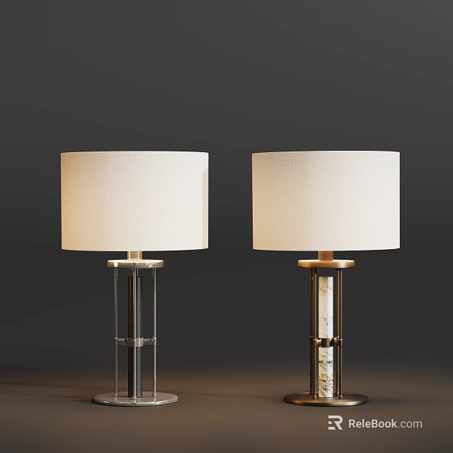 Two Modern Table Lamps With White Fabric Shades And Metal Bases With Marble Accents 3d model 