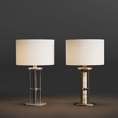 Two Modern Table Lamps With White Fabric Shades And Metal Bases With Marble Accents 3d model
