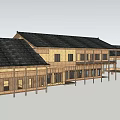 Traditional Two Story Wooden House With Black Tile Roof And Wooden Column Porch
