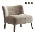 Modern Beige Velvet Single Seater Sofa With Curved Backrest And Wooden Legs
