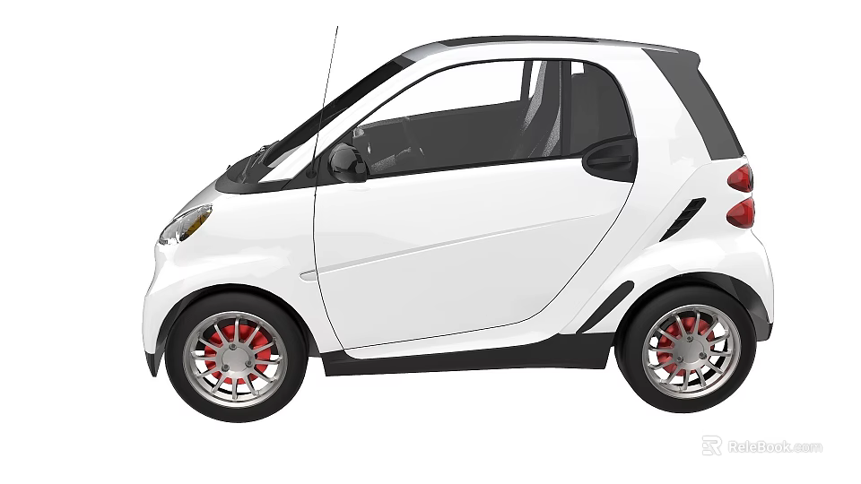 White Compact Car With Black Roof Red Alloy Wheels And Two Door Design 3d model 