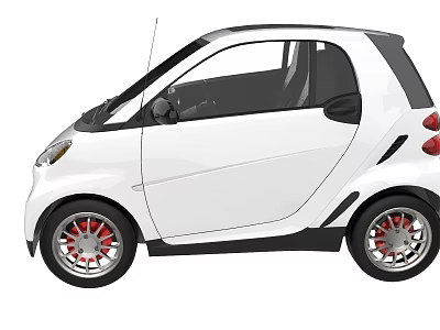White Compact Car With Black Roof Red Alloy Wheels And Two Door Design 3d model