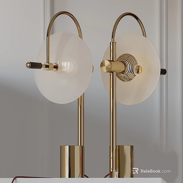 Elegant Modern Brass Table Lamp With Round Glass Shade And Golden Metal Base 3d model 