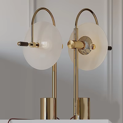 Elegant Modern Brass Table Lamp With Round Glass Shade And Golden Metal Base 3d model