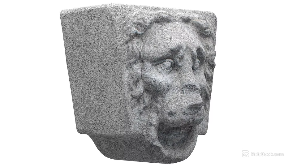 Granite Stone Lion Head Sculpture With Intricate Carved Details For Wall Decor 3d model 