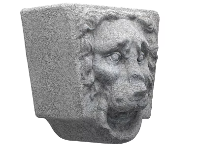Granite Stone Lion Head Sculpture With Intricate Carved Details For Wall Decor 3d model