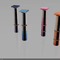 Colorful Columns Featuring Colored Square Tops Brown Rings Gradient Colors Against Dark Background With Reflections