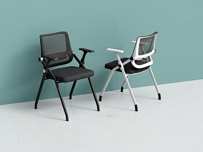 Modern Black And White Accent Chair With Mesh Backrest Armrests Metal Legs Against Teal Wall 3d model