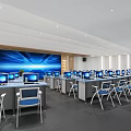 Modern School Classroom Interior With Computer Workstations Student Desks And Interactive Digital Screen 3d model